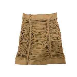 Balmain Paris Ruched Mini Skirt Olive Zip France Size 38 FR 6 US